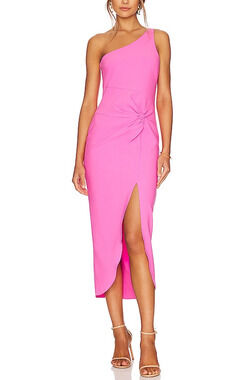 Likely One-Shoulder Pink Midi Dress with Front Twist